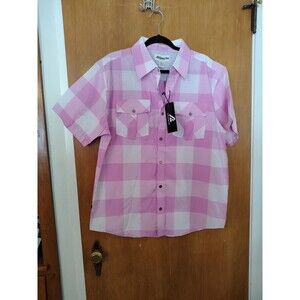NEW Ablanche Shirt Mens 2XL Pink Plaid Short Sleeve Pocket Button Up NWT